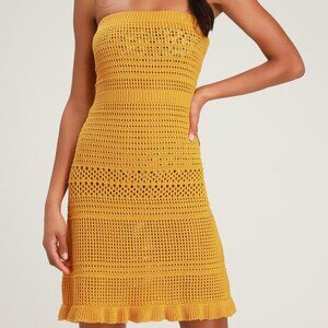 Lulus Adalia Mustard Yellow Crochet Swim Cover-up - Size L